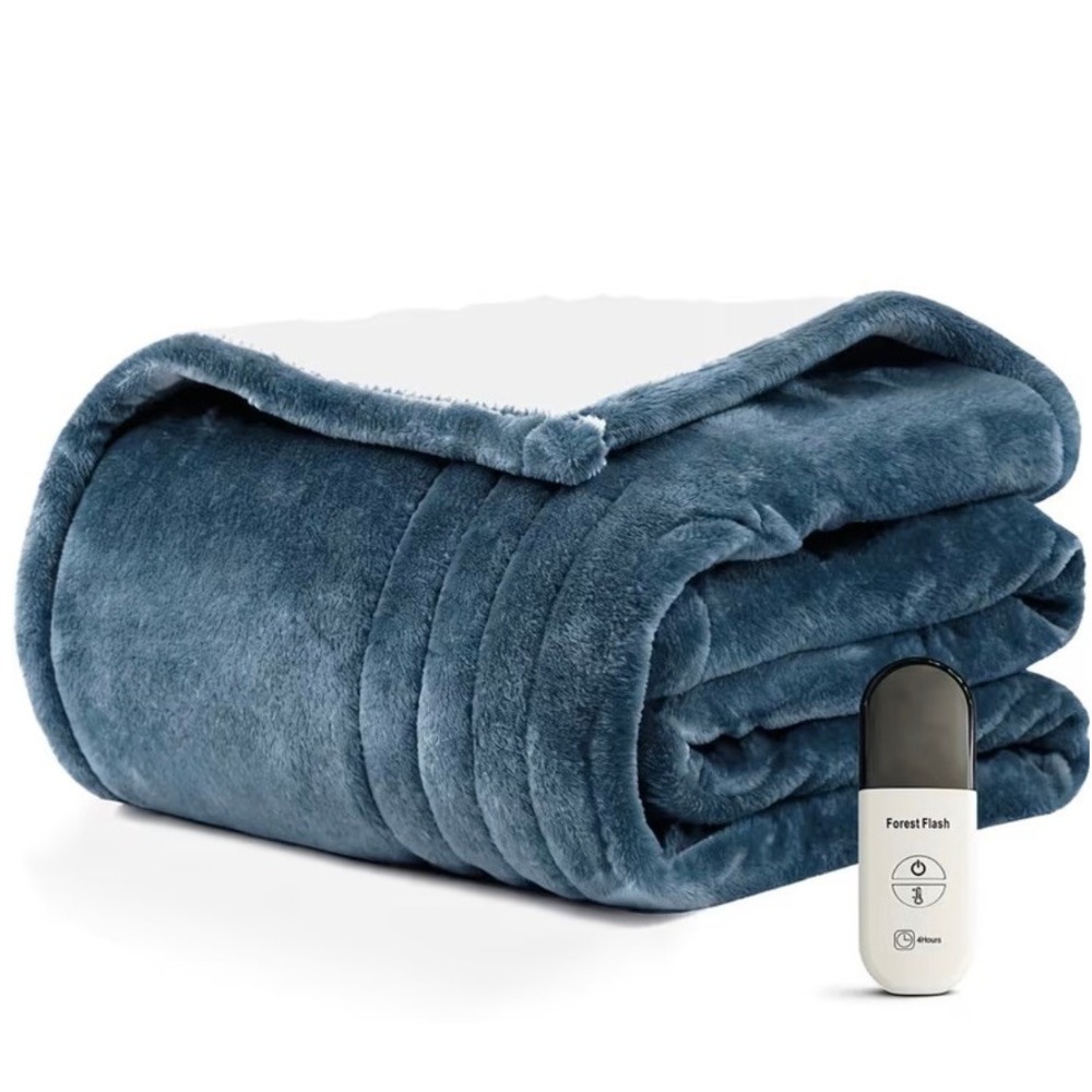 Heated Electric Blanket Throw 6 Heat Settings Auto Off 200gsm Plush Flannel Blue
